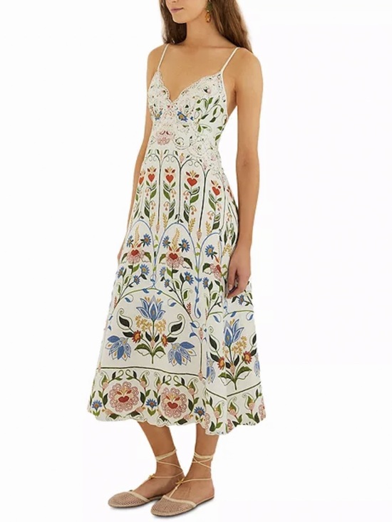 FARM Rio Dresses & Skirts - FARM RIO Stitched Garden Off White Midi Dress - S